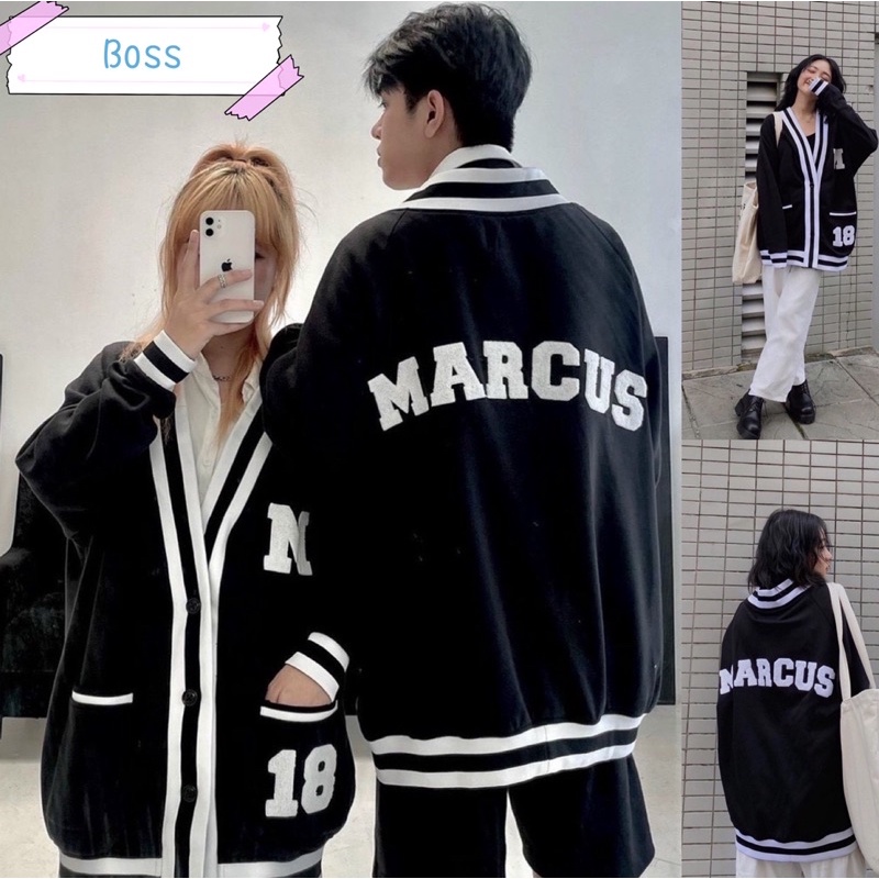 Áo Cardigan Marcus Dáng Rộng Nam Nữ Màu Đen Viền Trắng